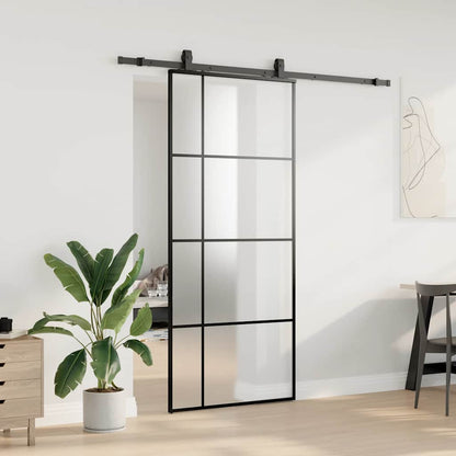 vidaXL Sliding Door with Hardware Set Black 90x205 cm ESG Glass 3