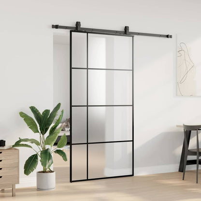 vidaXL Sliding Door with Hardware Set Black 102,5x205 cm ESG Glass 3