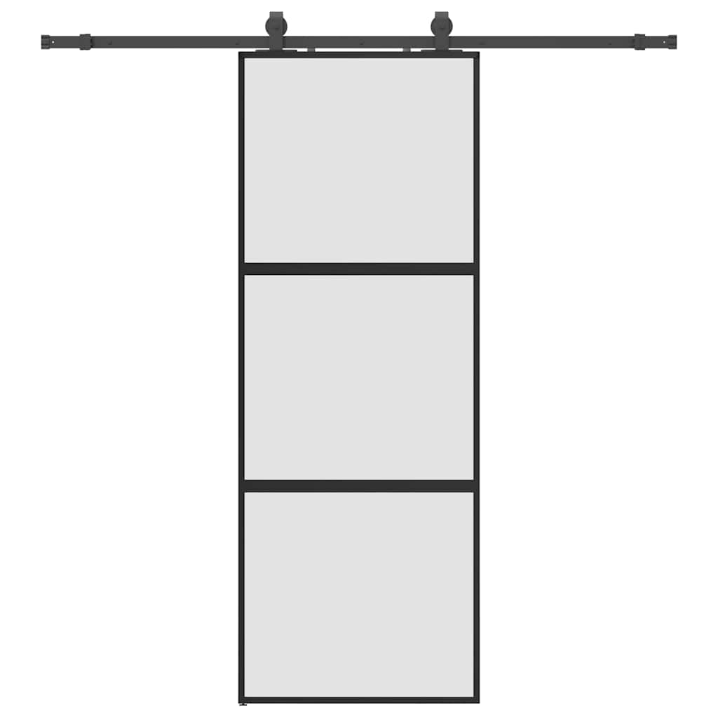 vidaXL Sliding Door with Hardware Set Black 76x205 cm Tempered Glass 2