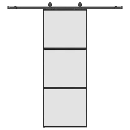 vidaXL Sliding Door with Hardware Set Black 76x205 cm Tempered Glass 2