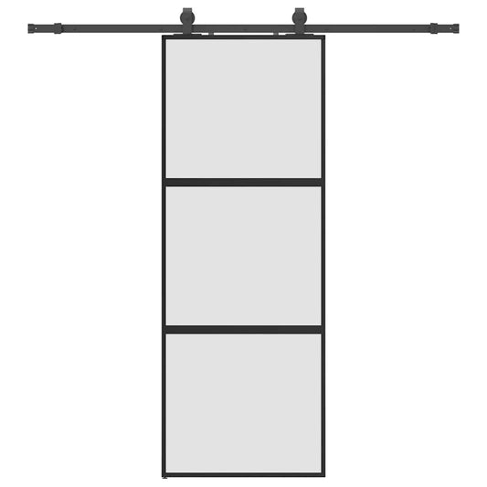 vidaXL Sliding Door with Hardware Set Black 76x205 cm Tempered Glass 2