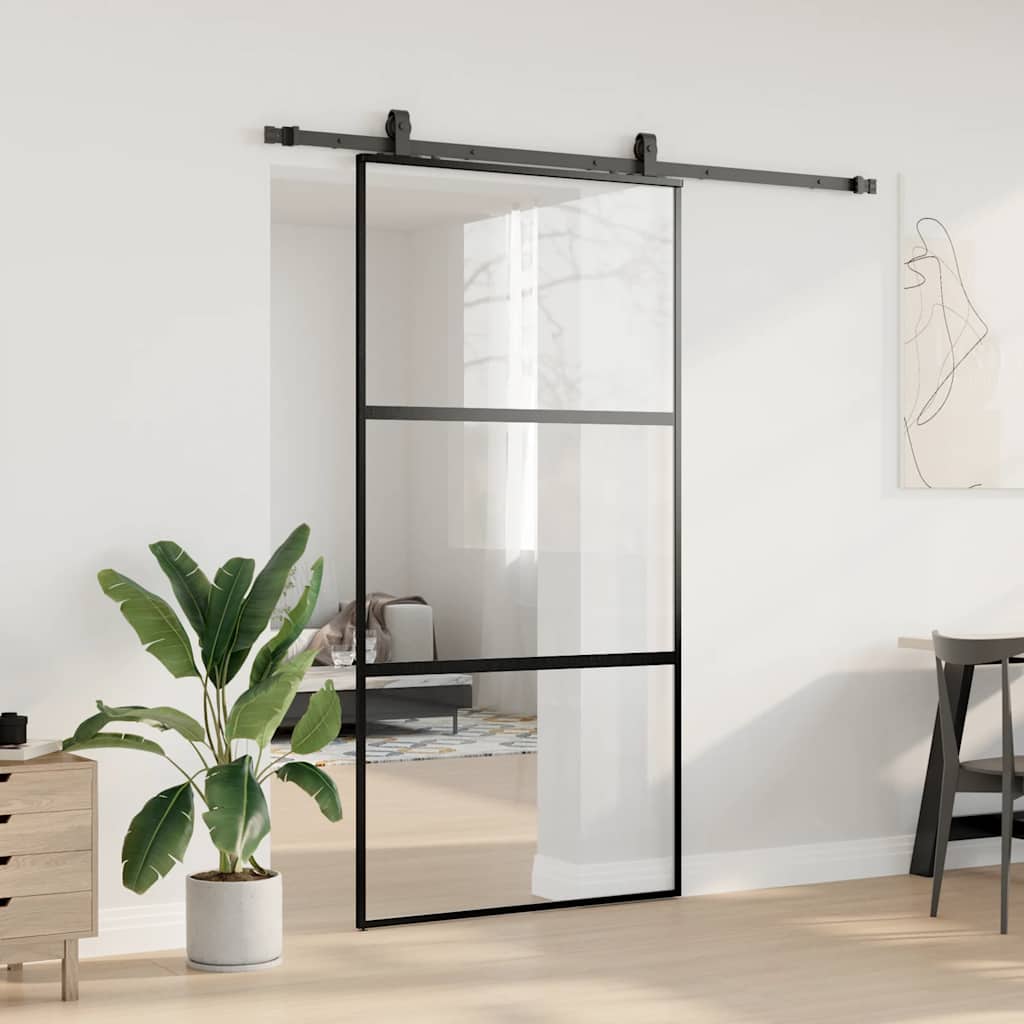 vidaXL Sliding Door with Hardware Set Black 102.5x205cm Tempered Glass 3