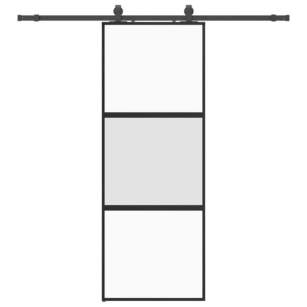 vidaXL Sliding Door with Hardware Set Black 76x205 cm Tempered Glass 2