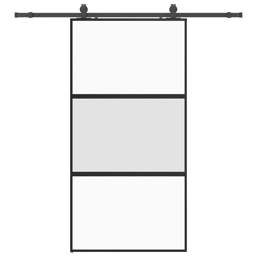 vidaXL Sliding Door with Hardware Set Black 102.5x205 cm Tempered Glass 2
