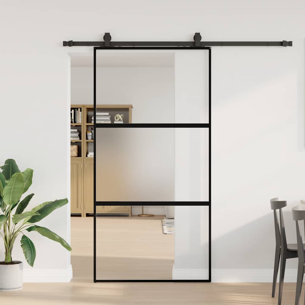 vidaXL Sliding Door with Hardware Set Black 102.5x205 cm Tempered Glass 1