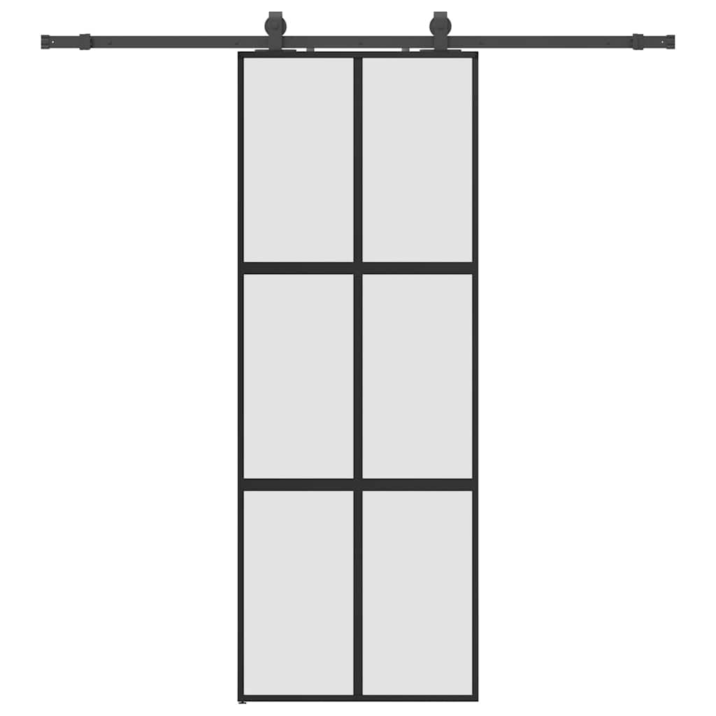 vidaXL Sliding Door with Hardware Set Black 76x205 cm Tempered Glass 2