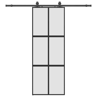 vidaXL Sliding Door with Hardware Set Black 76x205 cm Tempered Glass 2