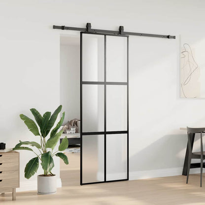 vidaXL Sliding Door with Hardware Set Black 76x205 cm Tempered Glass 3