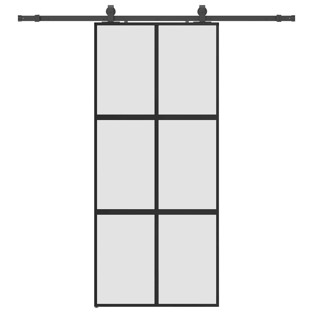 vidaXL Sliding Door with Hardware Set Black 90x205 cm Tempered Glass 2