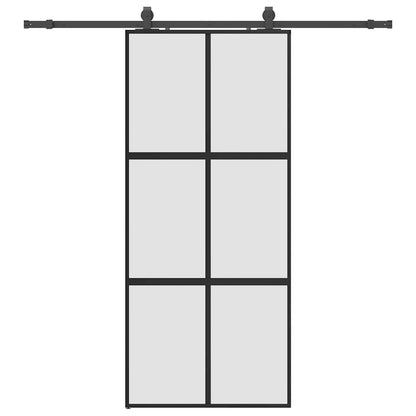 vidaXL Sliding Door with Hardware Set Black 90x205 cm Tempered Glass 2