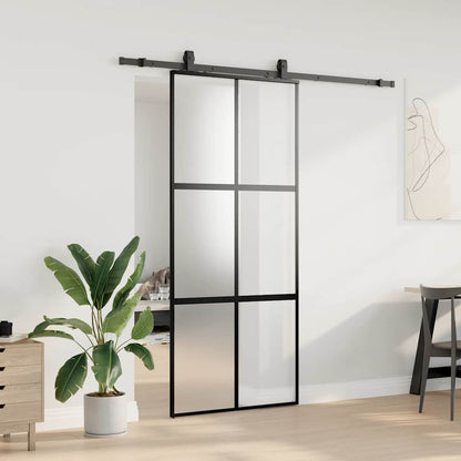 vidaXL Sliding Door with Hardware Set Black 90x205 cm Tempered Glass 3