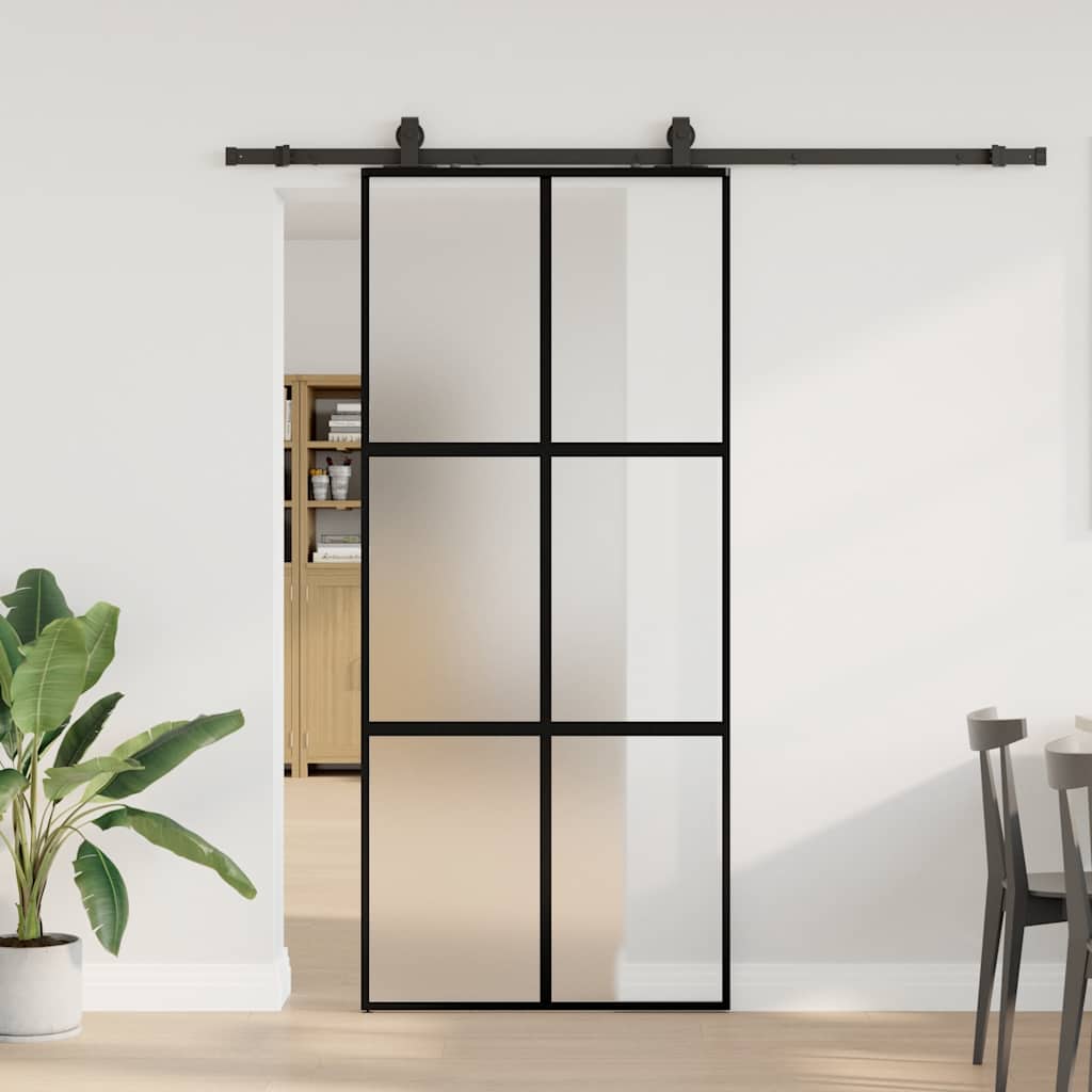 vidaXL Sliding Door with Hardware Set Black 90x205 cm Tempered Glass 1