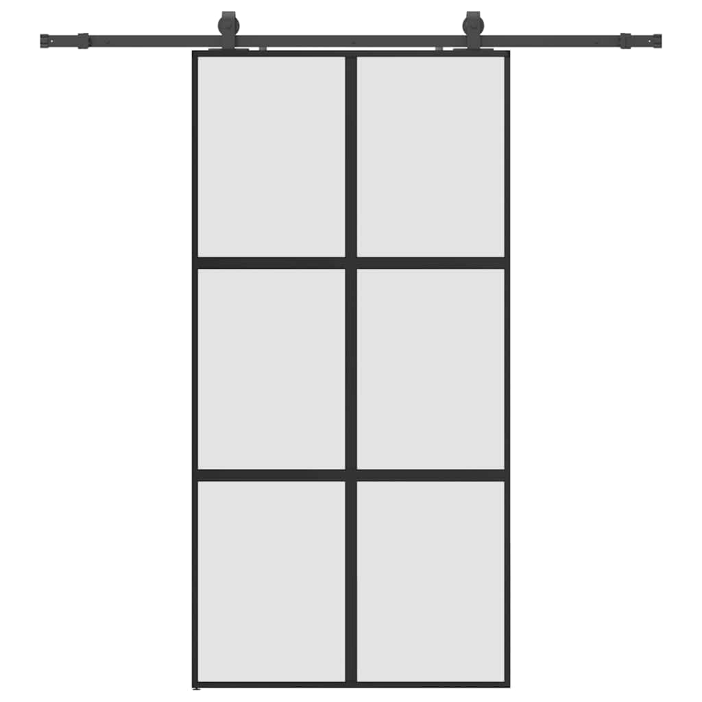 vidaXL Sliding Door with Hardware Set Black 102.5x205cm Tempered Glass 2