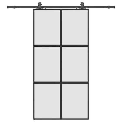 vidaXL Sliding Door with Hardware Set Black 102.5x205cm Tempered Glass 2