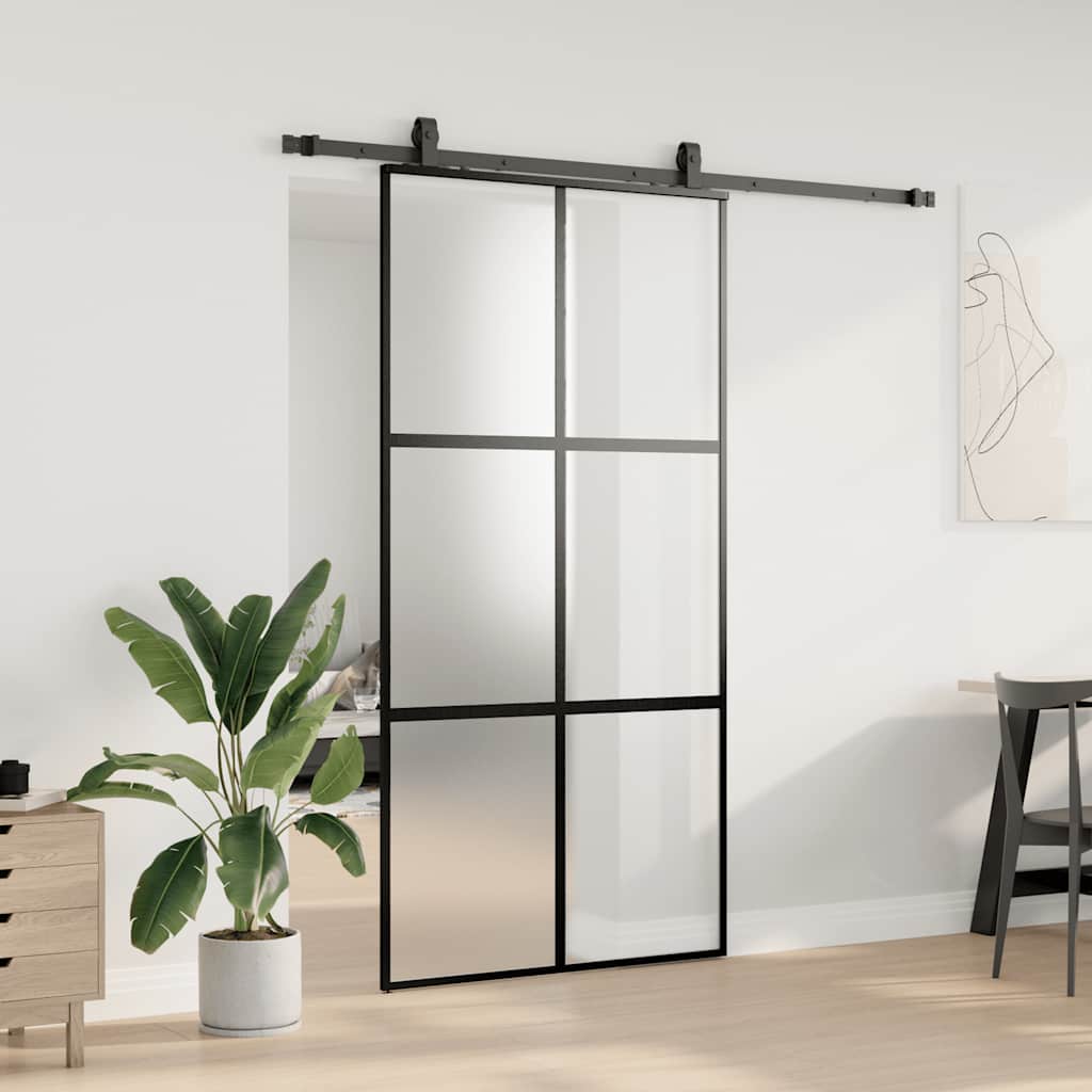 vidaXL Sliding Door with Hardware Set Black 102.5x205cm Tempered Glass 3