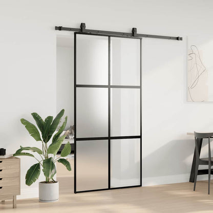 vidaXL Sliding Door with Hardware Set Black 102.5x205cm Tempered Glass 3
