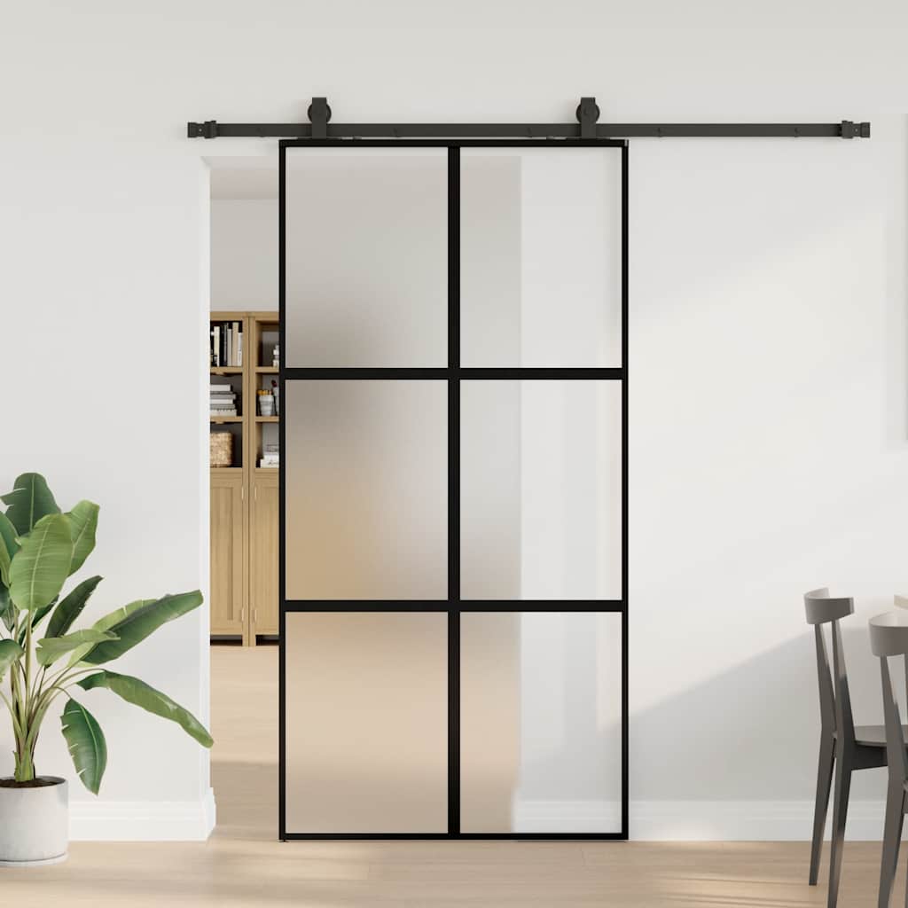 vidaXL Sliding Door with Hardware Set Black 102.5x205cm Tempered Glass 1