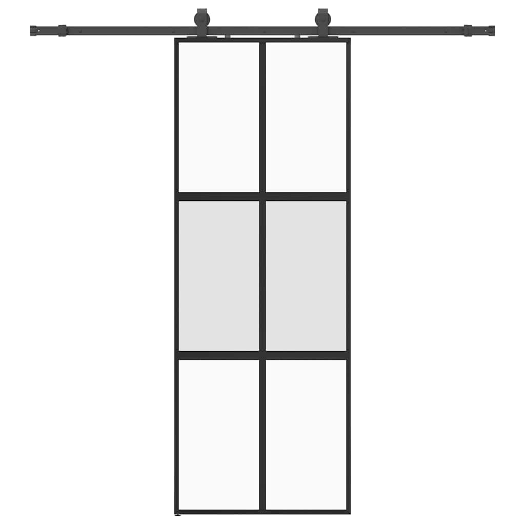 vidaXL Sliding Door with Hardware Set Black 76x205 cm Tempered Glass 2