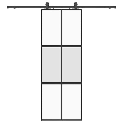 vidaXL Sliding Door with Hardware Set Black 76x205 cm Tempered Glass 2