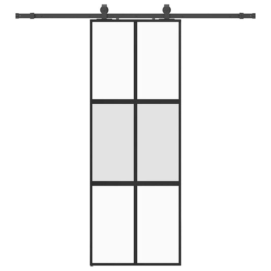 vidaXL Sliding Door with Hardware Set Black 76x205 cm Tempered Glass 2