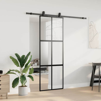 vidaXL Sliding Door with Hardware Set Black 76x205 cm Tempered Glass 3
