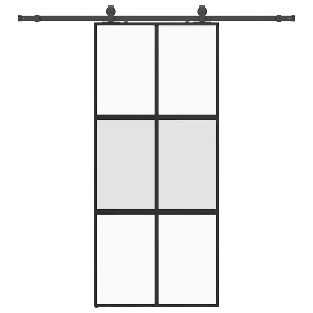 vidaXL Sliding Door with Hardware Set Black 90x205 cm Tempered Glass 2
