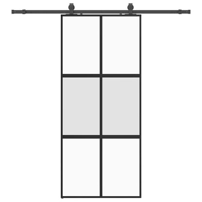 vidaXL Sliding Door with Hardware Set Black 90x205 cm Tempered Glass 2