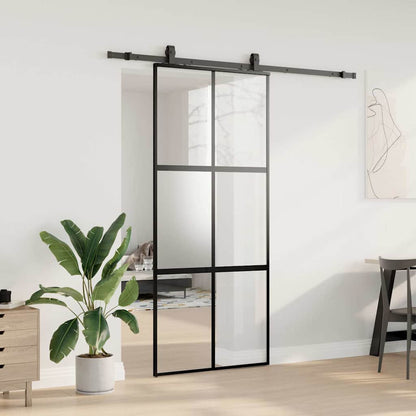 vidaXL Sliding Door with Hardware Set Black 90x205 cm Tempered Glass 3