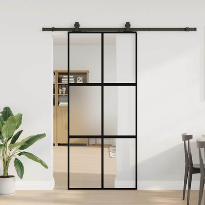 vidaXL Sliding Door with Hardware Set Black 90x205 cm Tempered Glass 1