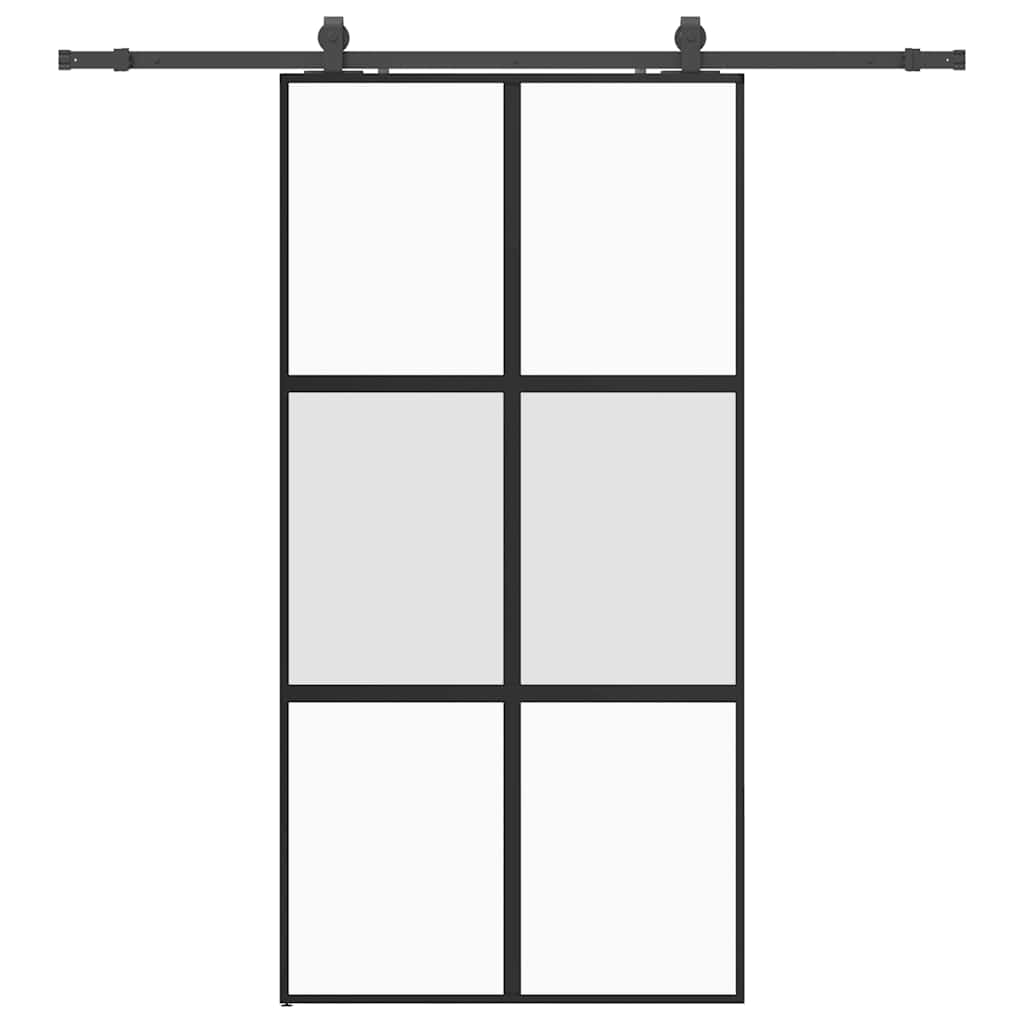 vidaXL Sliding Door with Hardware Set Black 102.5x205 cm Tempered Glass 2