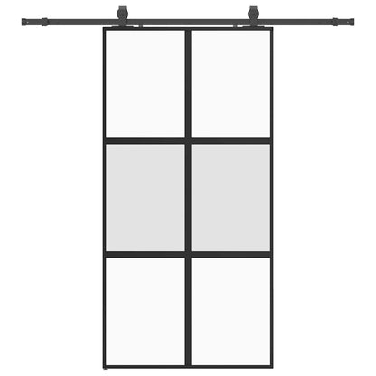 vidaXL Sliding Door with Hardware Set Black 102.5x205 cm Tempered Glass 2