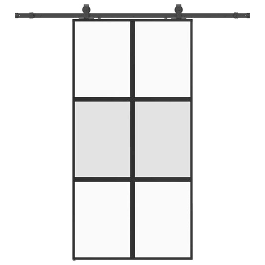 vidaXL Sliding Door with Hardware Set Black 102.5x205 cm Tempered Glass 2