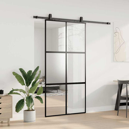 vidaXL Sliding Door with Hardware Set Black 102.5x205 cm Tempered Glass 3