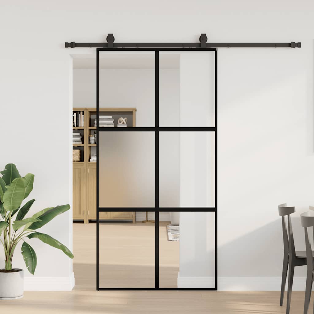vidaXL Sliding Door with Hardware Set Black 102.5x205 cm Tempered Glass 1