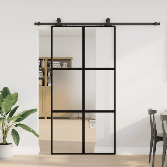 vidaXL Sliding Door with Hardware Set Black 102.5x205 cm Tempered Glass 1
