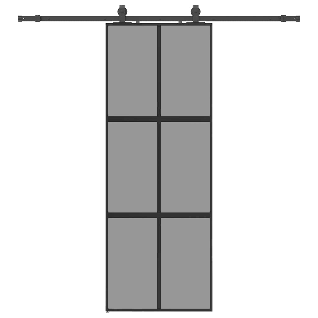 vidaXL Sliding Door with Hardware Set Black 76x205 cm Tempered Glass 2