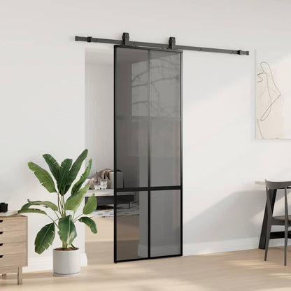 vidaXL Sliding Door with Hardware Set Black 76x205 cm Tempered Glass 3