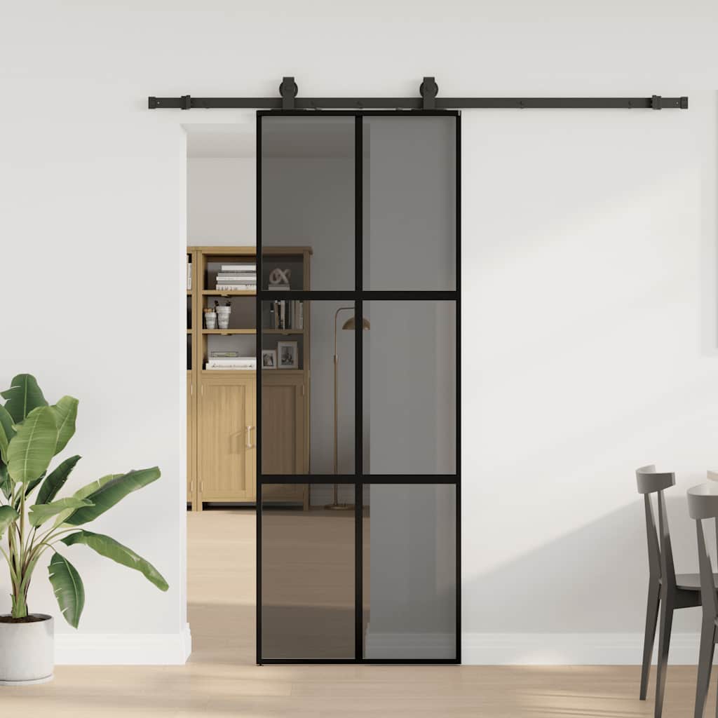 vidaXL Sliding Door with Hardware Set Black 76x205 cm Tempered Glass 1