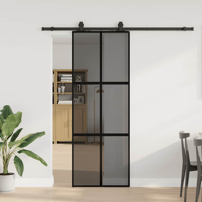 vidaXL Sliding Door with Hardware Set Black 76x205 cm Tempered Glass 1