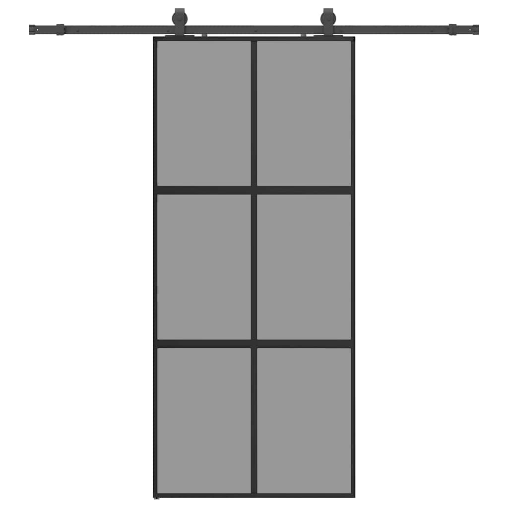 vidaXL Sliding Door with Hardware Set Black 90x205 cm Tempered Glass 2