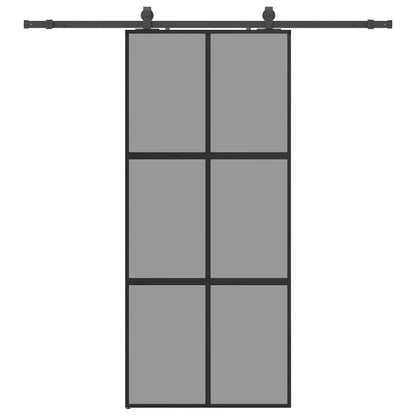 vidaXL Sliding Door with Hardware Set Black 90x205 cm Tempered Glass 2