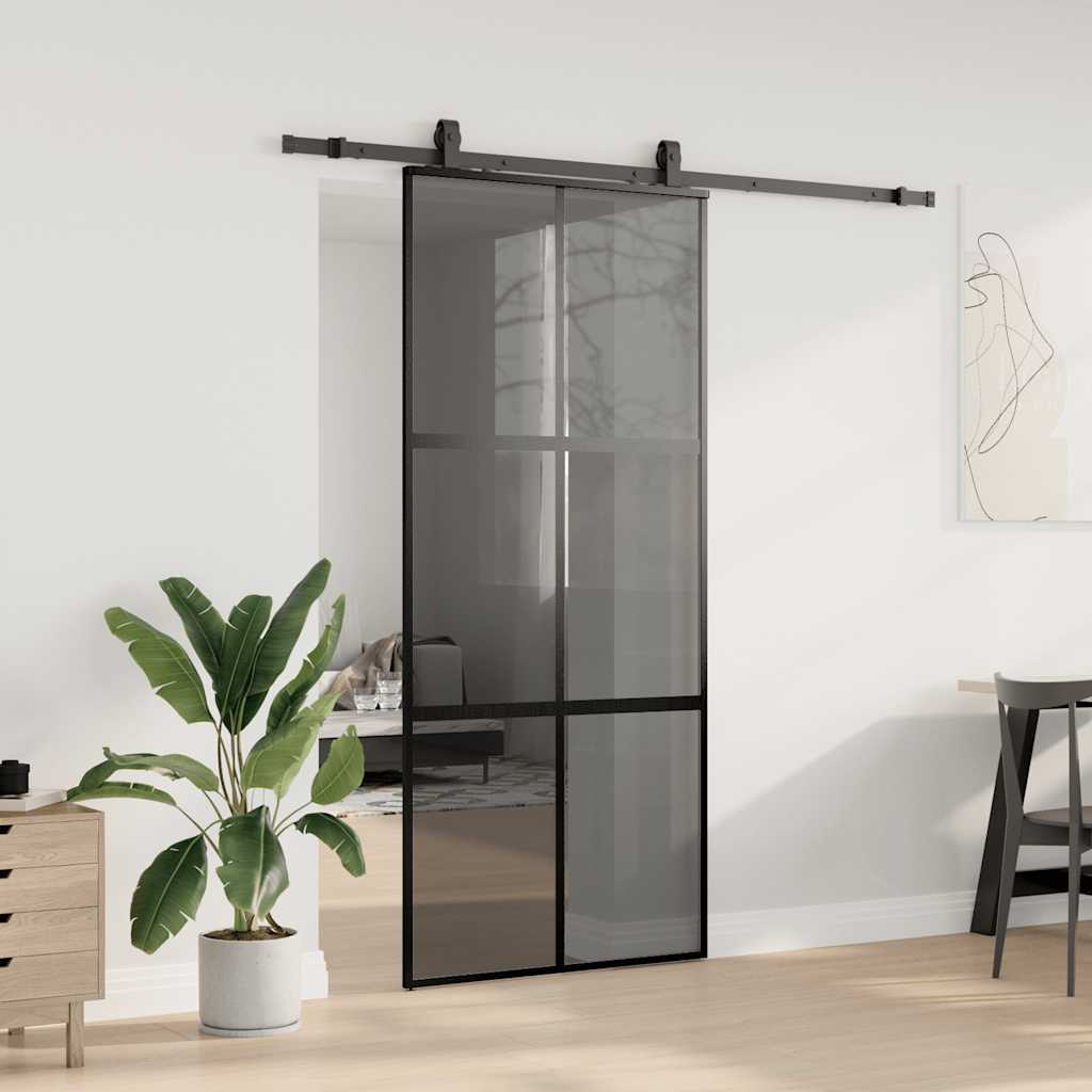 vidaXL Sliding Door with Hardware Set Black 90x205 cm Tempered Glass 3