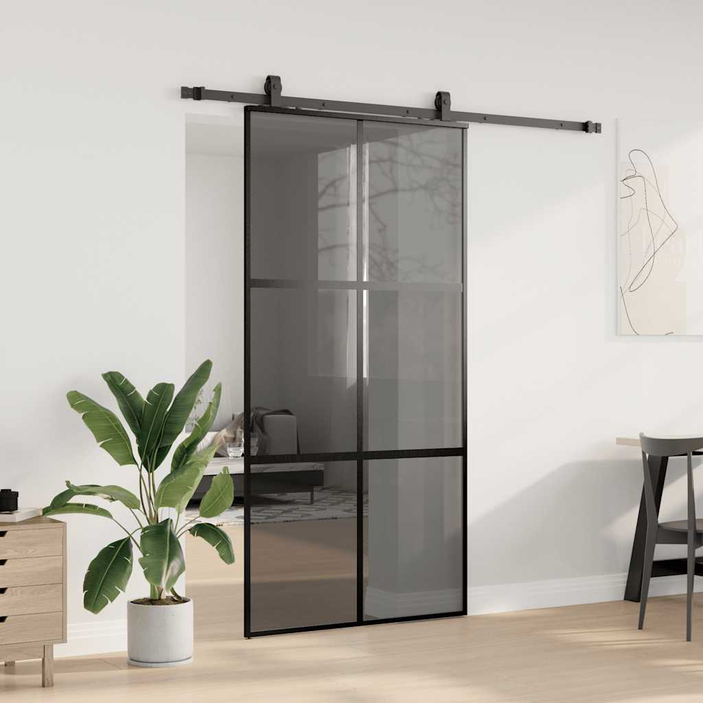 vidaXL Sliding Door with Hardware Set Black 102,5x205 cm Tempered Glass 3