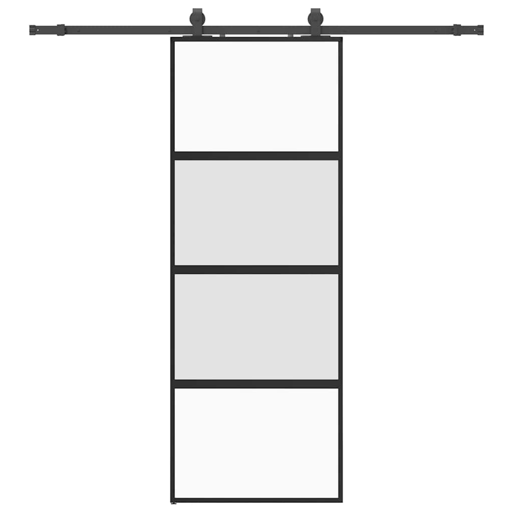 vidaXL Sliding Door with Hardware Set Black 76x205 cm Tempered Glass 2