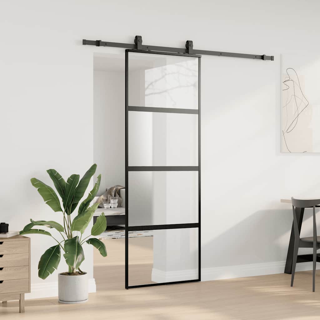 vidaXL Sliding Door with Hardware Set Black 76x205 cm Tempered Glass 3