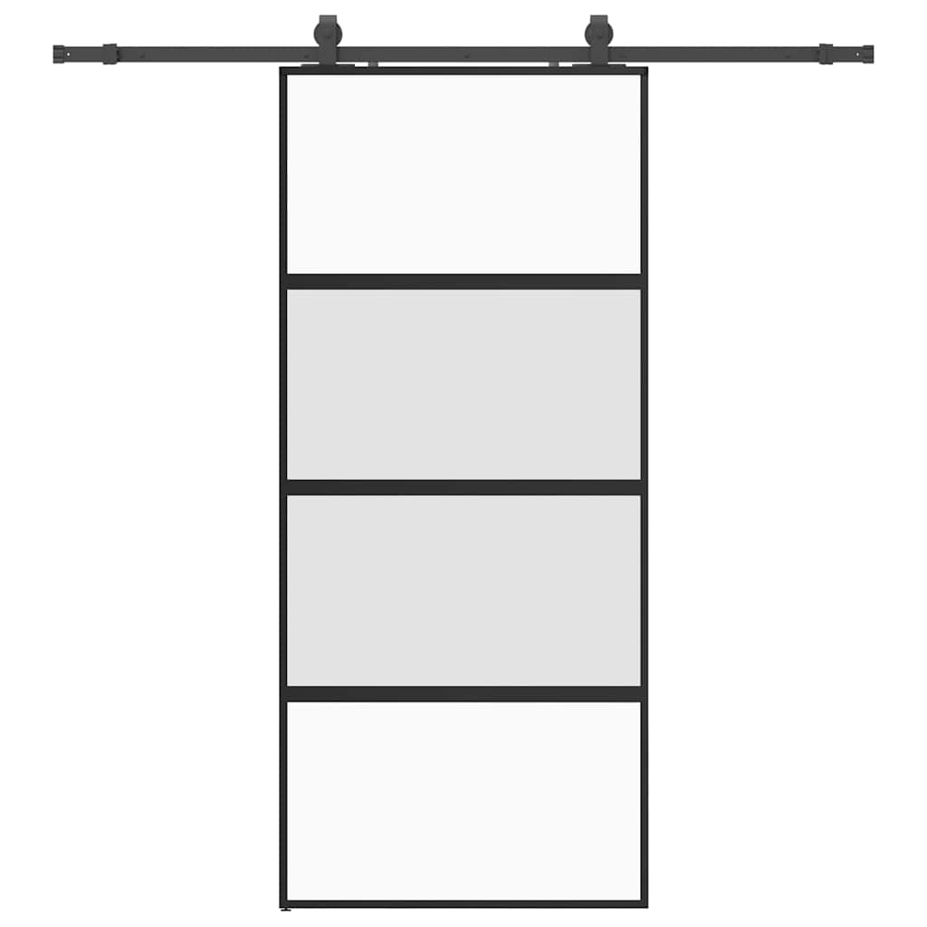 vidaXL Sliding Door with Hardware Set Black 90x205 cm Tempered Glass 2