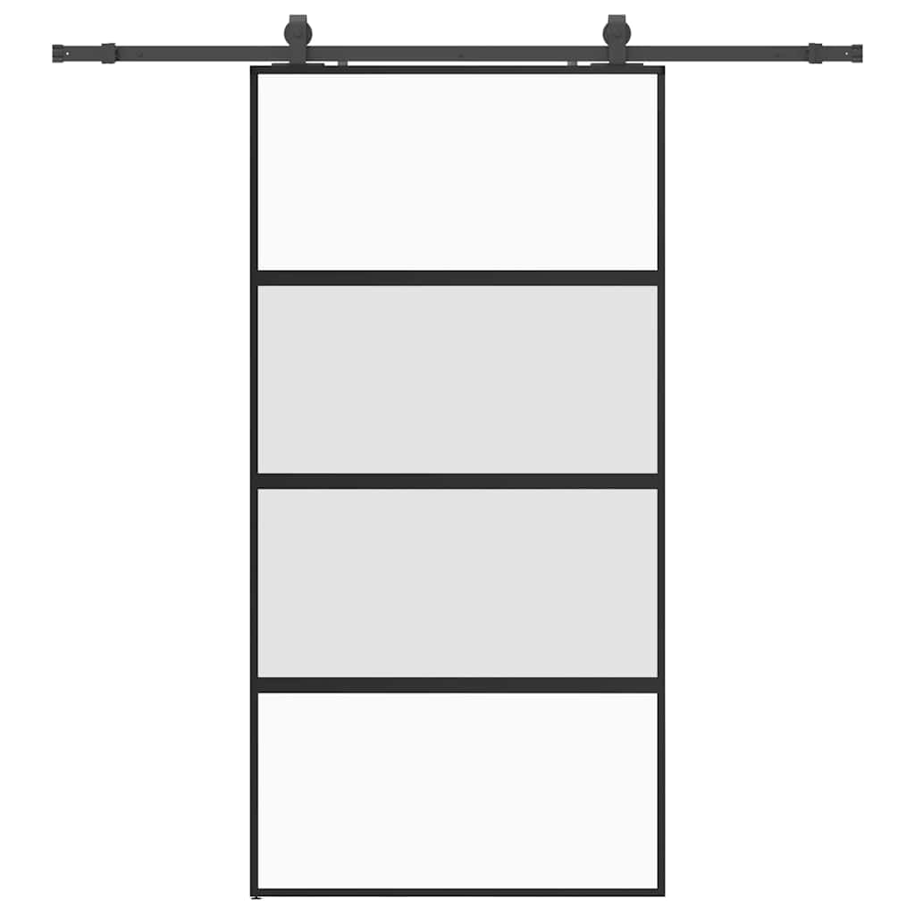 vidaXL Sliding Door with Hardware Set Black 102.5x205 cm Tempered Glass 2