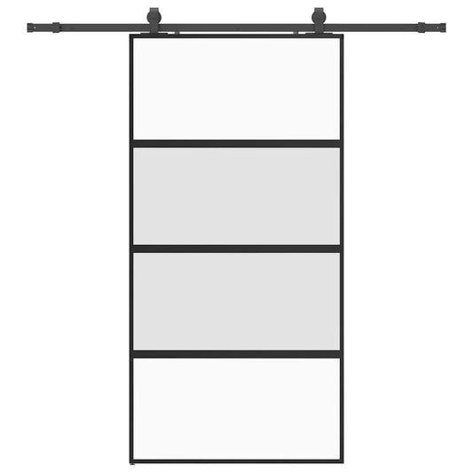 vidaXL Sliding Door with Hardware Set Black 102.5x205 cm Tempered Glass 2