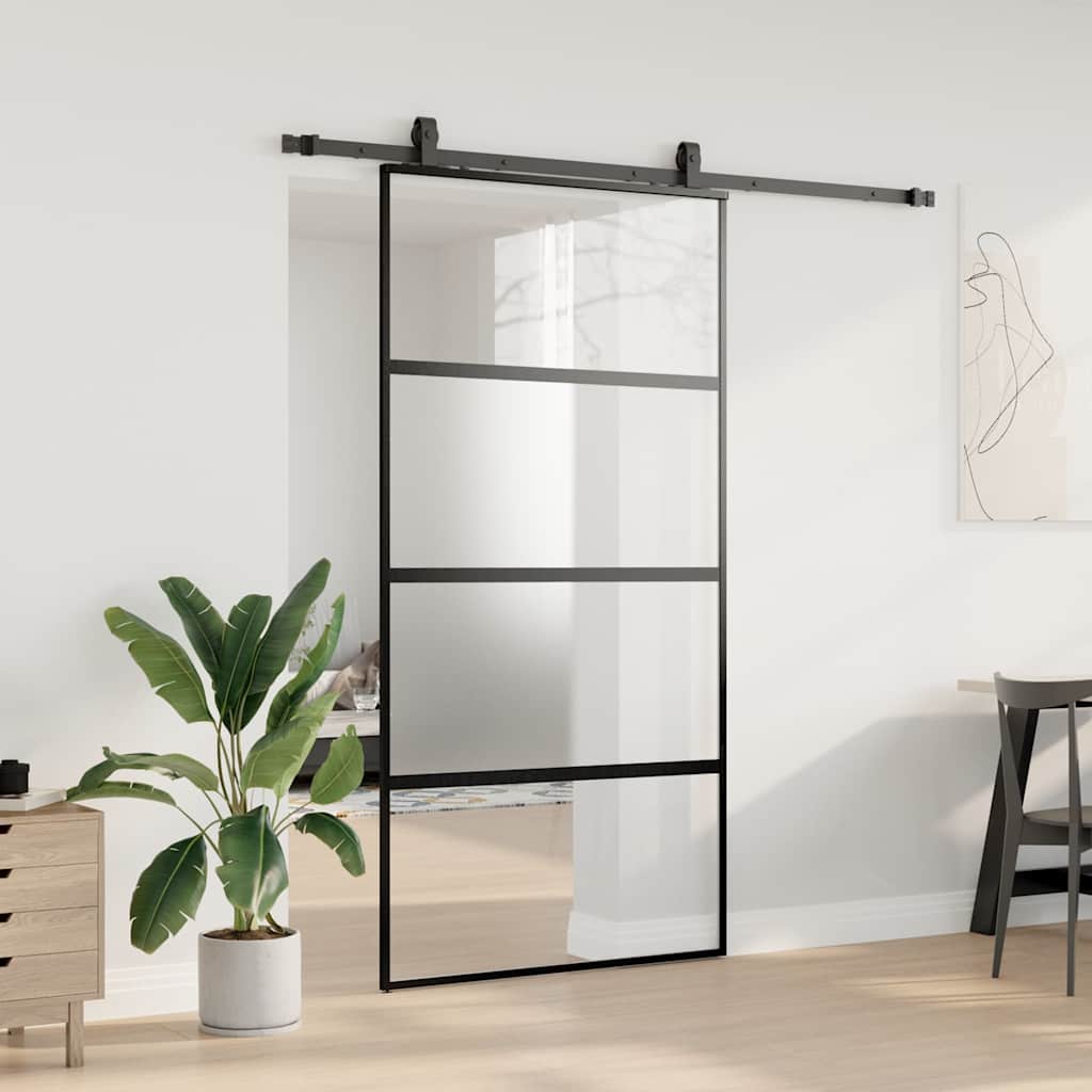 vidaXL Sliding Door with Hardware Set Black 102.5x205 cm Tempered Glass 3