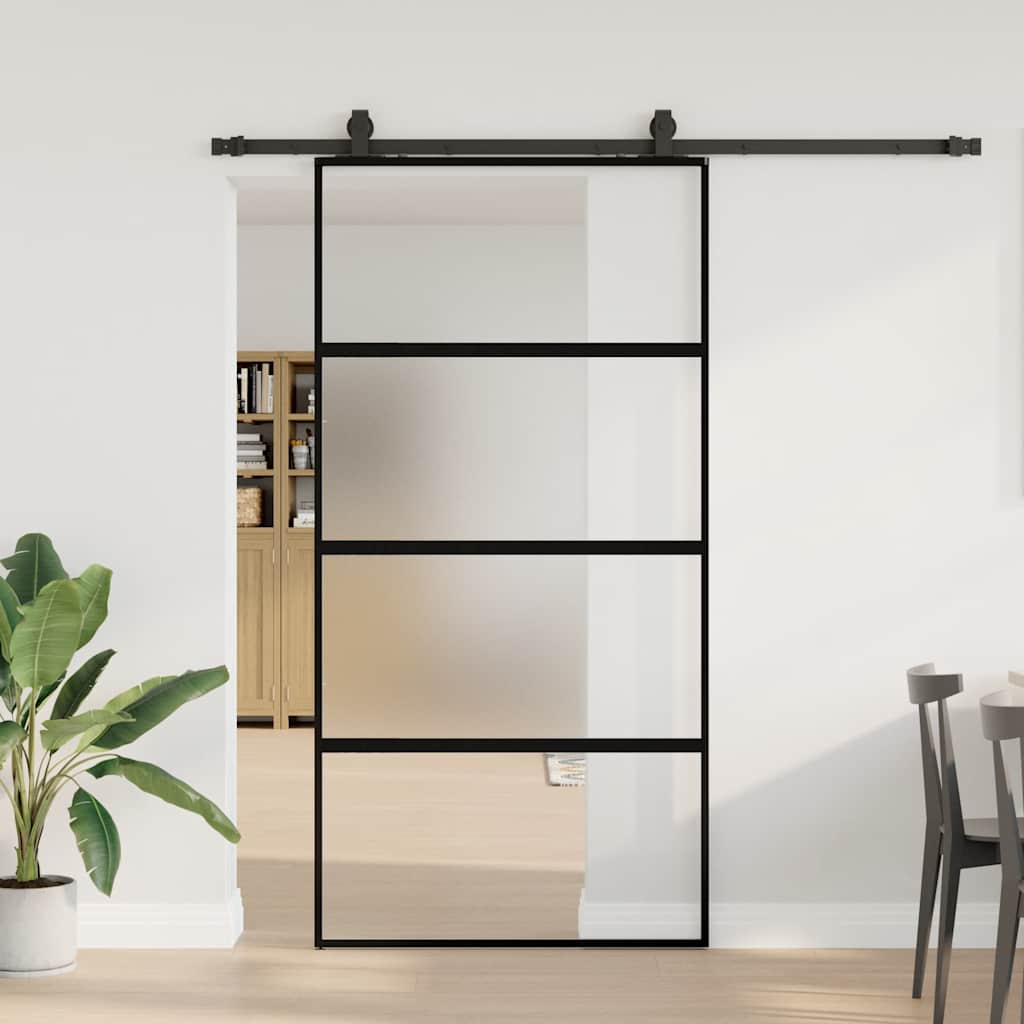 vidaXL Sliding Door with Hardware Set Black 102.5x205 cm Tempered Glass 1